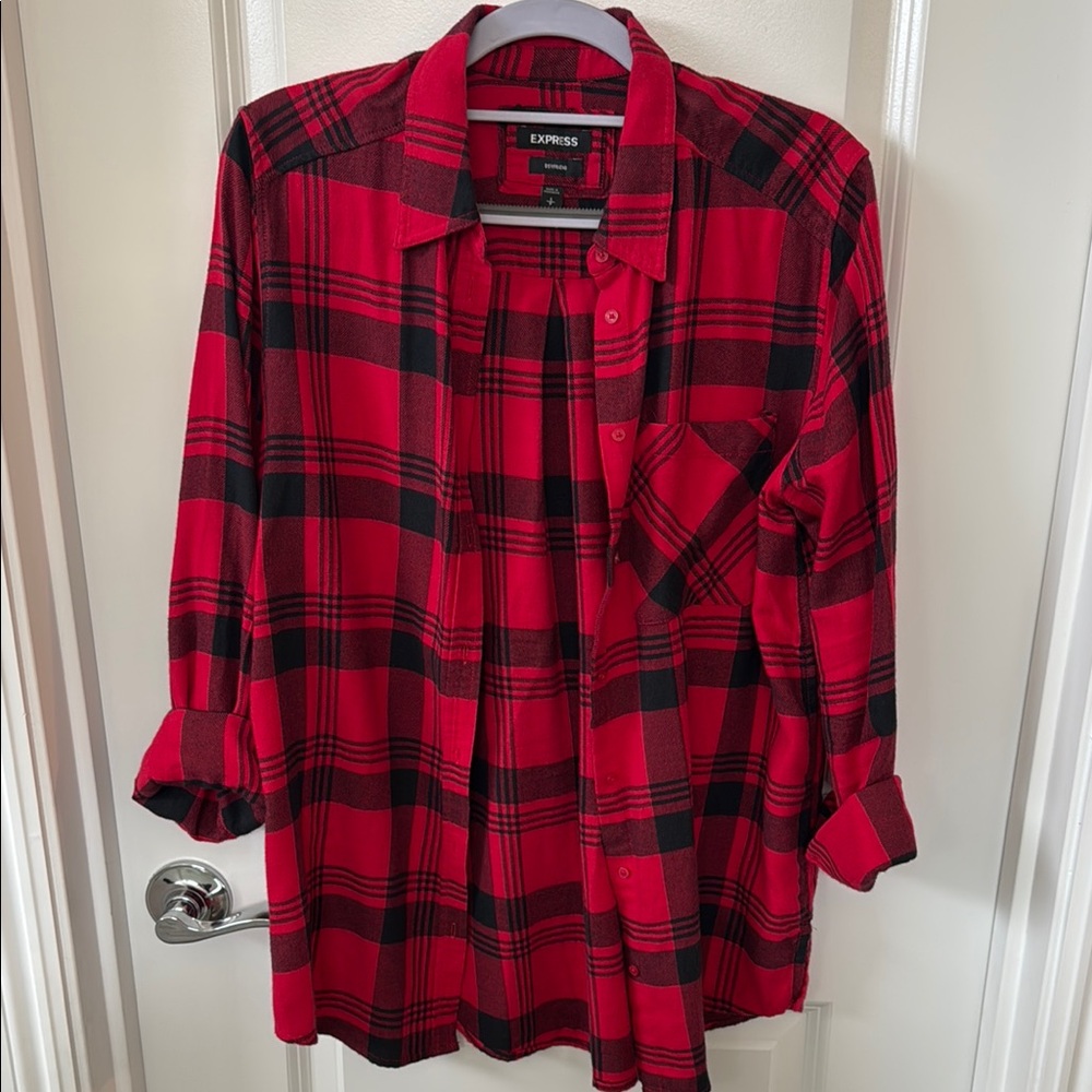 Express Red/Black Plaid Shirt - Picture 1 of 4